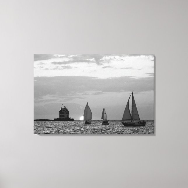 Toile 3 navires à Sunset Black&White Wrapped Canvas Impr (Recto)
