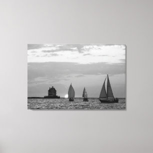 Toile 3 navires à Sunset Black&White Wrapped Canvas Impr