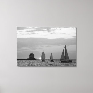 Toile 3 navires à Sunset Black&White Wrapped Canvas Impr