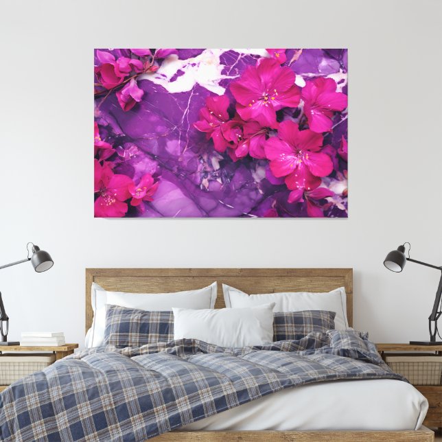 Toile 3D Floral Fuchsia & Purple Marble Art (Insitu(Chambre))