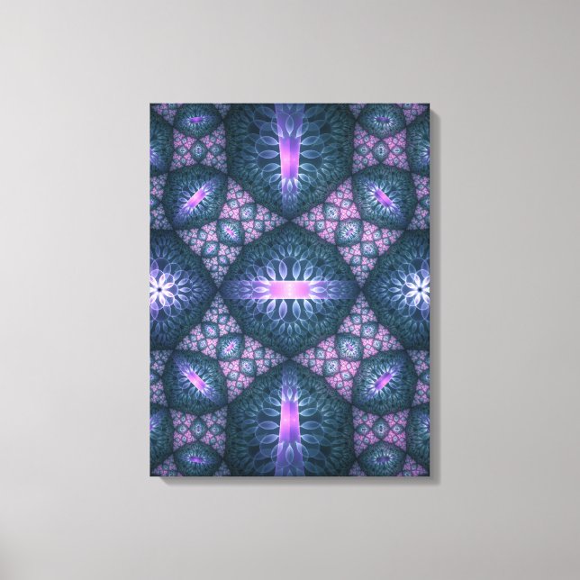 Toile 3D Fractal Art Abstrait Motif bleu violet rose (Recto)