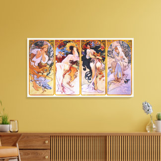Toile 4 Saisons par Alphonse Mucha, Art Nouveau Vintage