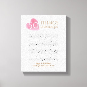 Toile 50 choses que nous aimons à propos de vous aquarel