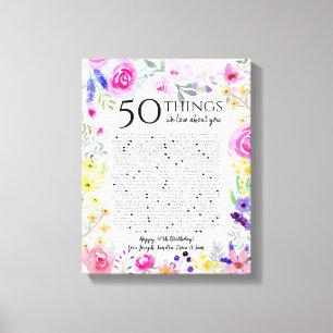 Toile 50 choses que nous aimons chez vous, fleurs d'aqua