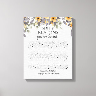 Toile 50 choses que nous aimons chez vous fleurs jaunes