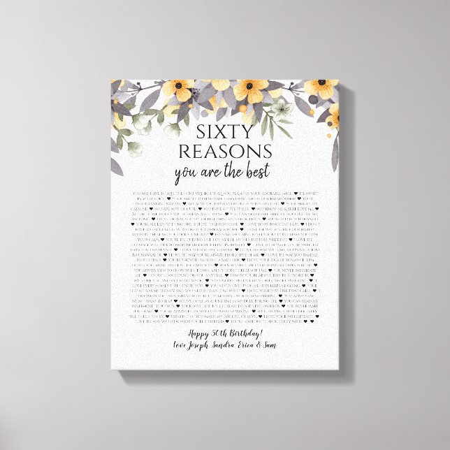 Toile 50 choses que nous aimons chez vous fleurs jaunes  (Recto)