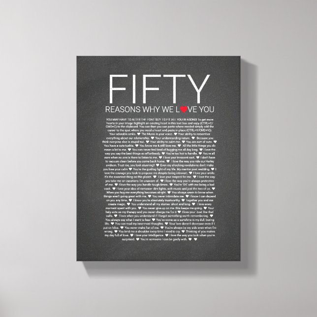 Toile 50 raisons pour lesquelles nous vous aimons vow ma (Recto)