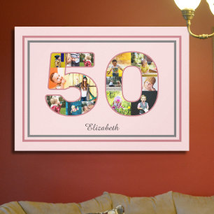 Toile 50e anniversaire de fête Photo Collage Dusty Blush
