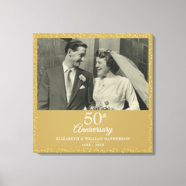 Toile 50e Anniversaire de Mariage coeurs d'amour dorés P (Recto)