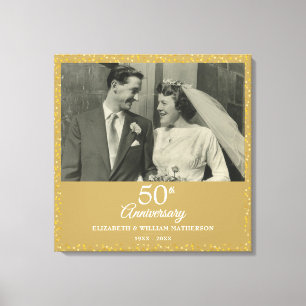 Toile 50e Anniversaire de Mariage Cœurs d'Amour Dorés Ph
