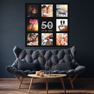 Toile 50e anniversaire noir photo collage monogramme