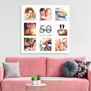 Toile 50e anniversaire photo personnalisée collage blanc