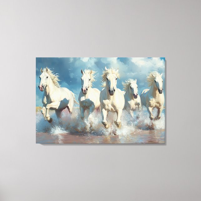 Toile 5 Chevaux blancs sur la plage (Recto)