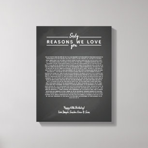 Toile 60 raisons pour lesquelles nous t'aimons cadeau d'