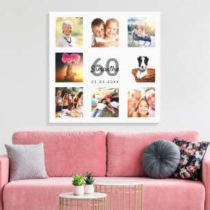 Toile 60e anniversaire blanc photo collage monogramme