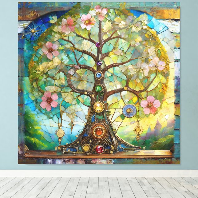 Toile 7 Chakra Fleurissant Arbre De Vie (Insitu (Plancher de Bois))