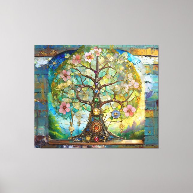 Toile 7 Chakra Fleurissant Arbre De Vie (Recto)