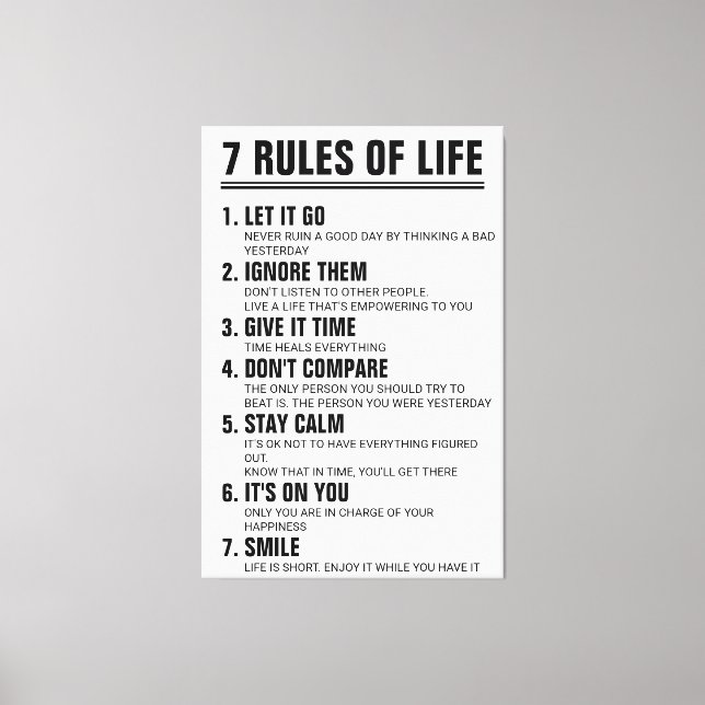 Toile 7 règles de citation motivante de vie de script mo (Recto)