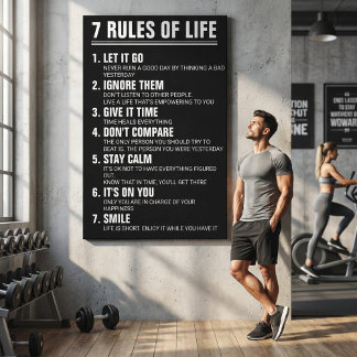 Toile 7 Rules of Life Motivational Quote Modern Script