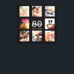 Toile 80e anniversaire photo collage noir monogramme<br><div class="desc">Un cadeau unique de 80e anniversaire ou de conservation, célébrant sa vie avec un collage de 8 de vos photos. Ajoutez des images de sa famille, de ses amis, de ses animaux de compagnie, de ses loisirs ou de sa destination de voyage de rêve. Personnalisez et ajoutez un nom, 80...</div>