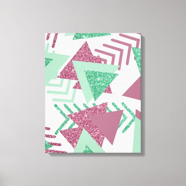 Toile 80s Abstraits frais | Motif de formes rose et vert (Recto)