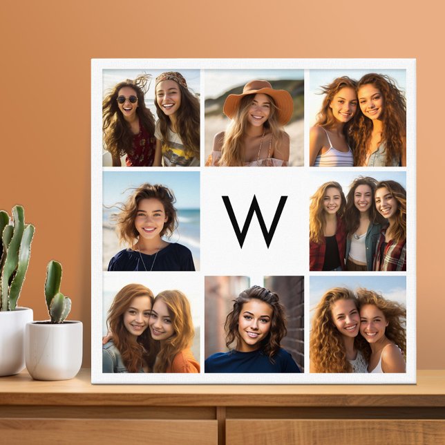 Toile 8 Photo Collage personnalisé Monogramme noir et bl (Photo Collage - Custom Wall Art)