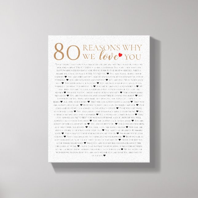 Toile 8o raisons pourquoi je t'aime anniversaire 60 chos (Recto)