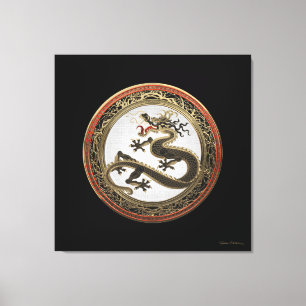 Toile [901] Dragon oriental sacré noir et or