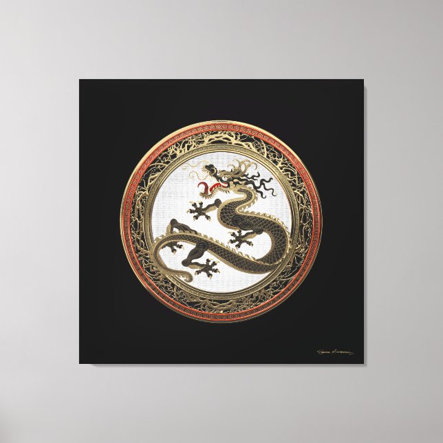 Toile [901] Dragon oriental sacré noir et or (Recto)