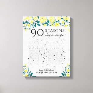 Toile 90 raisons pour lesquelles nous vous aimons cadeau