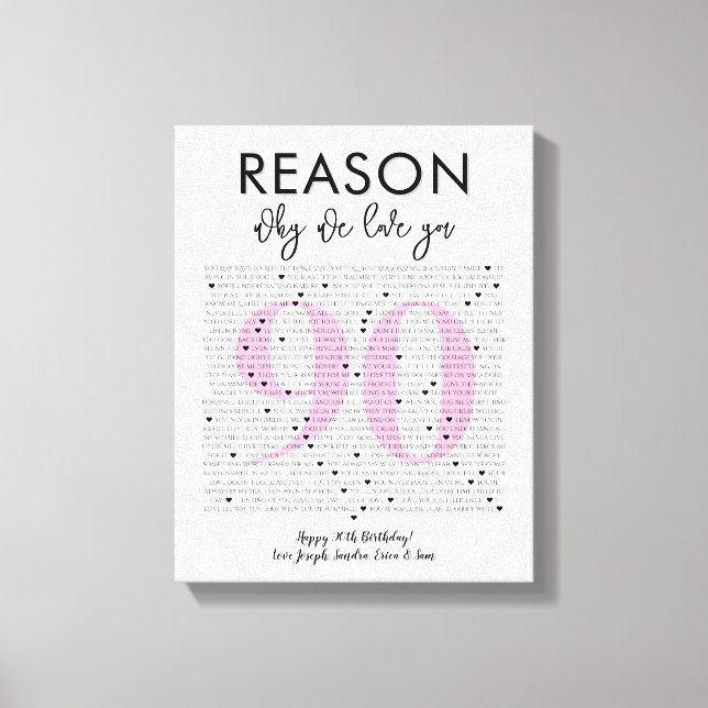 Toile 90 raisons pour lesquelles nous vous aimons cadeau (Recto)