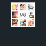 Toile 90e anniversaire blanc photo nom collage<br><div class="desc">Un cadeau unique de 90ème anniversaire ou de conservation, célébrant sa vie avec un collage de 8 de vos photos. Ajoutez des images de sa famille, de ses amis, de ses animaux de compagnie, de ses loisirs ou de sa destination de voyage de rêve. Personnalisez et ajoutez un nom, 90...</div>