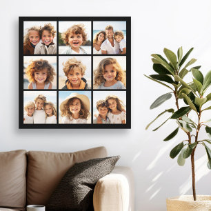 Toile 9 Photos - Grille minimale sur fond noir