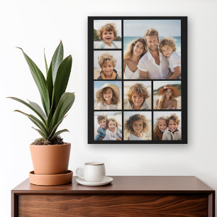 Toile 9 Photos - Grille minimale sur fond noir