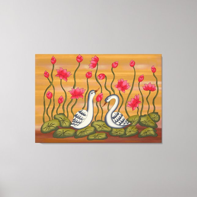 Toile A beautiful coupal swan with lotus flower..... (Recto)