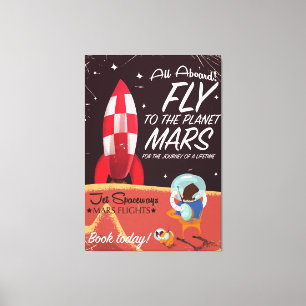Toile A bord ! Affiche vintage pour aller sur Mars en av