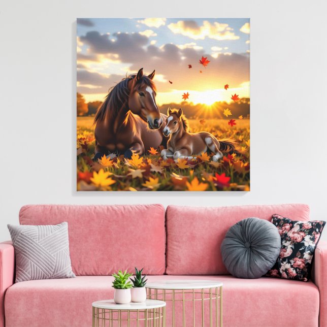 Toile A Mama Horse and her Foal in Autumn (Insitu(Salon))