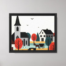 A village drawn in an illustration style