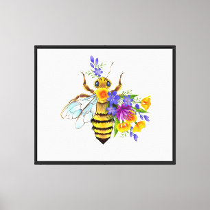 Toile Abeille à fleurs avec plantes sauvages