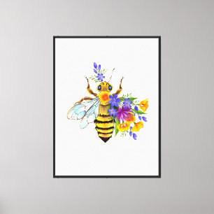 Toile Abeille à fleurs avec plantes sauvages