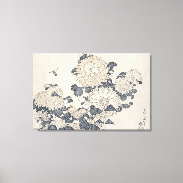 Toile Abeille et chrysanthèmes (Recto)