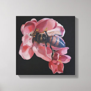 Toile Abeille sur Fleur rose