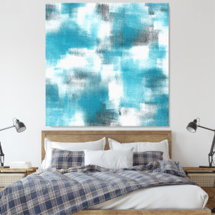 Toile Abrégé sur blanc gris de turquoise