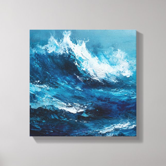 Toile Abstract Blue Ocean Wave Impasto Canvas Art (Recto)