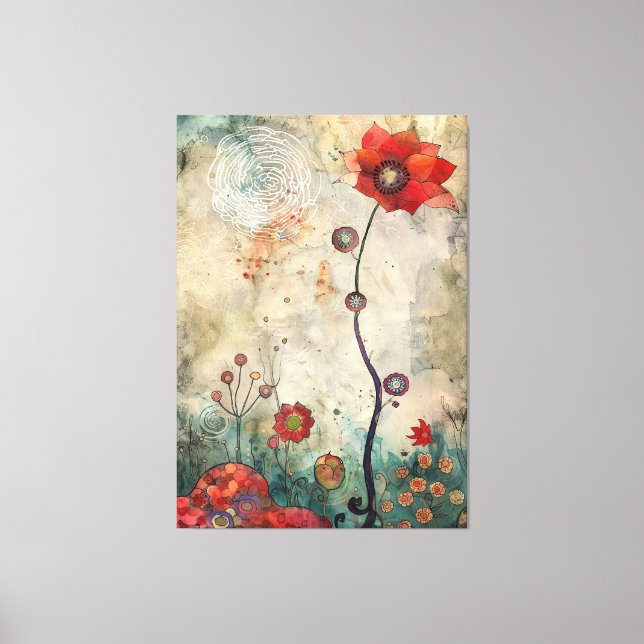 Toile Abstract Red Poppy Wall Art Home and Office Print  (Recto)