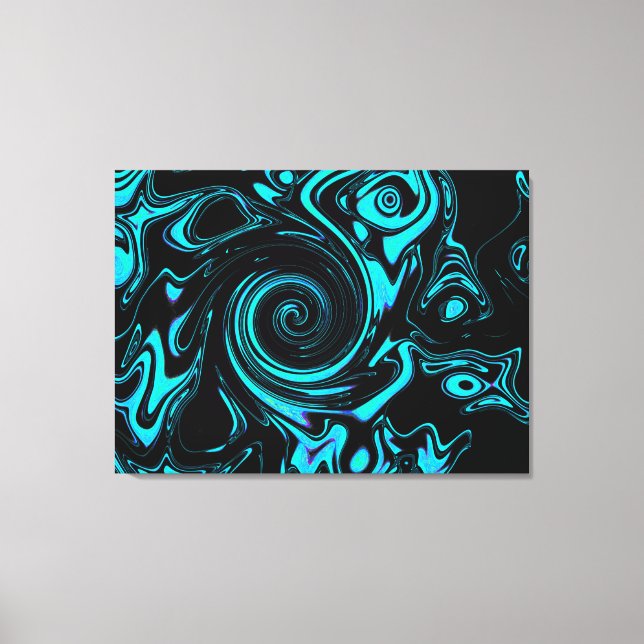 Toile Abstrait de tourbillon noir et turquoise (Recto)