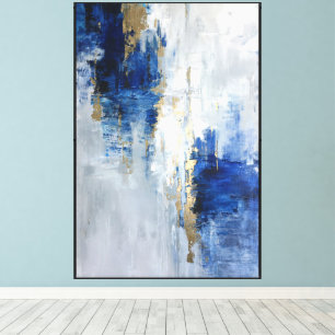 Toile Abstrait en couches de mouvement bleu et or