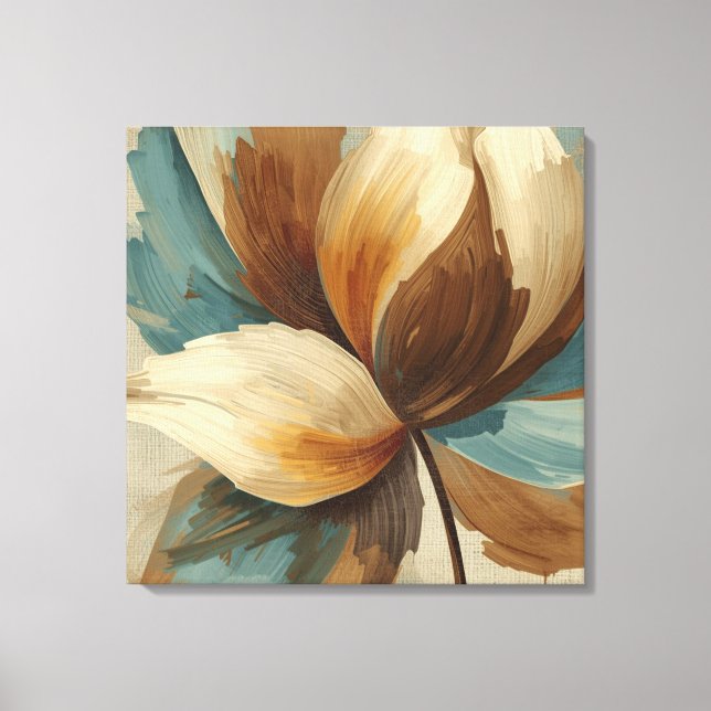 Toile Abstrait Floral Brun Rouille Vert Sarcelle Contemp (Recto)