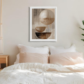 Toile Abstrait Géométrique Neutre Beige Brun Minimaliste