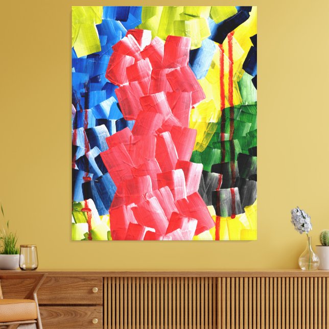 Toile Abstrait Gras en Rouge, Bleu, Jaune et Vert (Insitu(Salon))